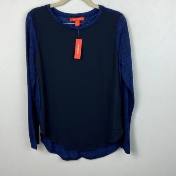 NWT Joe Fresh Knit Woven Mix Tee Long Sleeve Top Blue Size Small New With Tags S - Picture 7 of 8